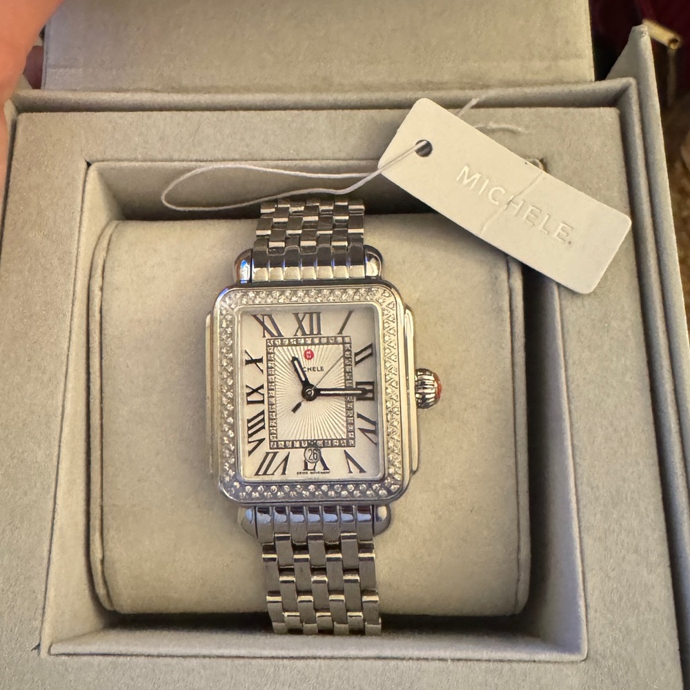 Michele Silver Timepiece with Sparkling Details